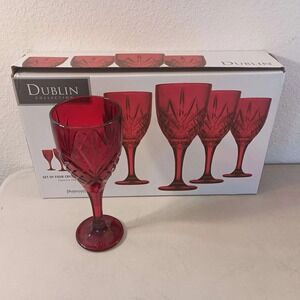 Shannon Crystal - Set of 3 Cranberry Dublin Collection Crystal Goblet